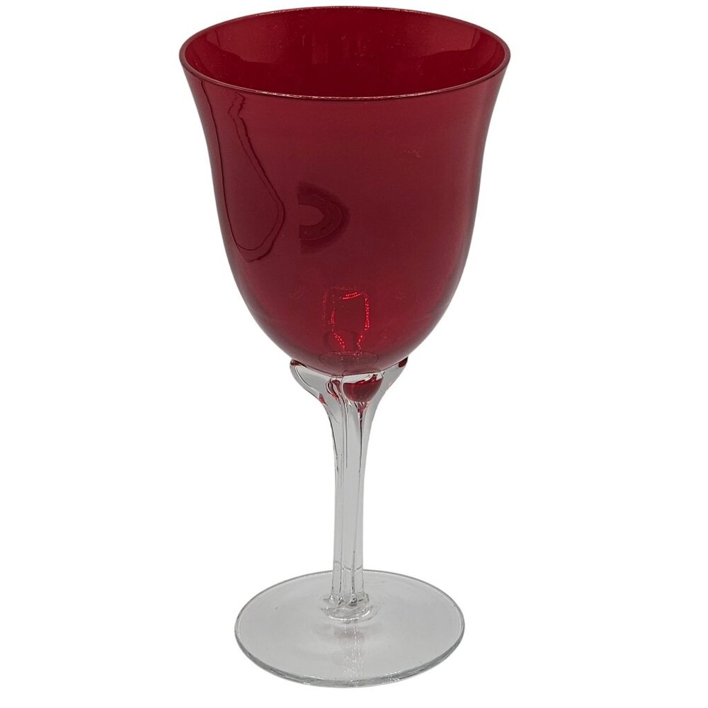 VTG Gothic Dark Red/Clear Blown Art‎ Glass Wine Drinking Goblet Party Home Decor